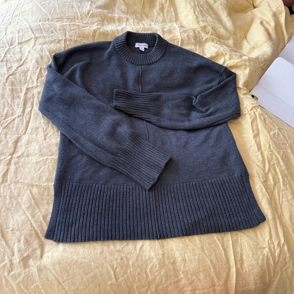 Nordstrom Wool Blend Gray Ribbed Crew Neck Sweater – Size Small - Picture 2 of 7